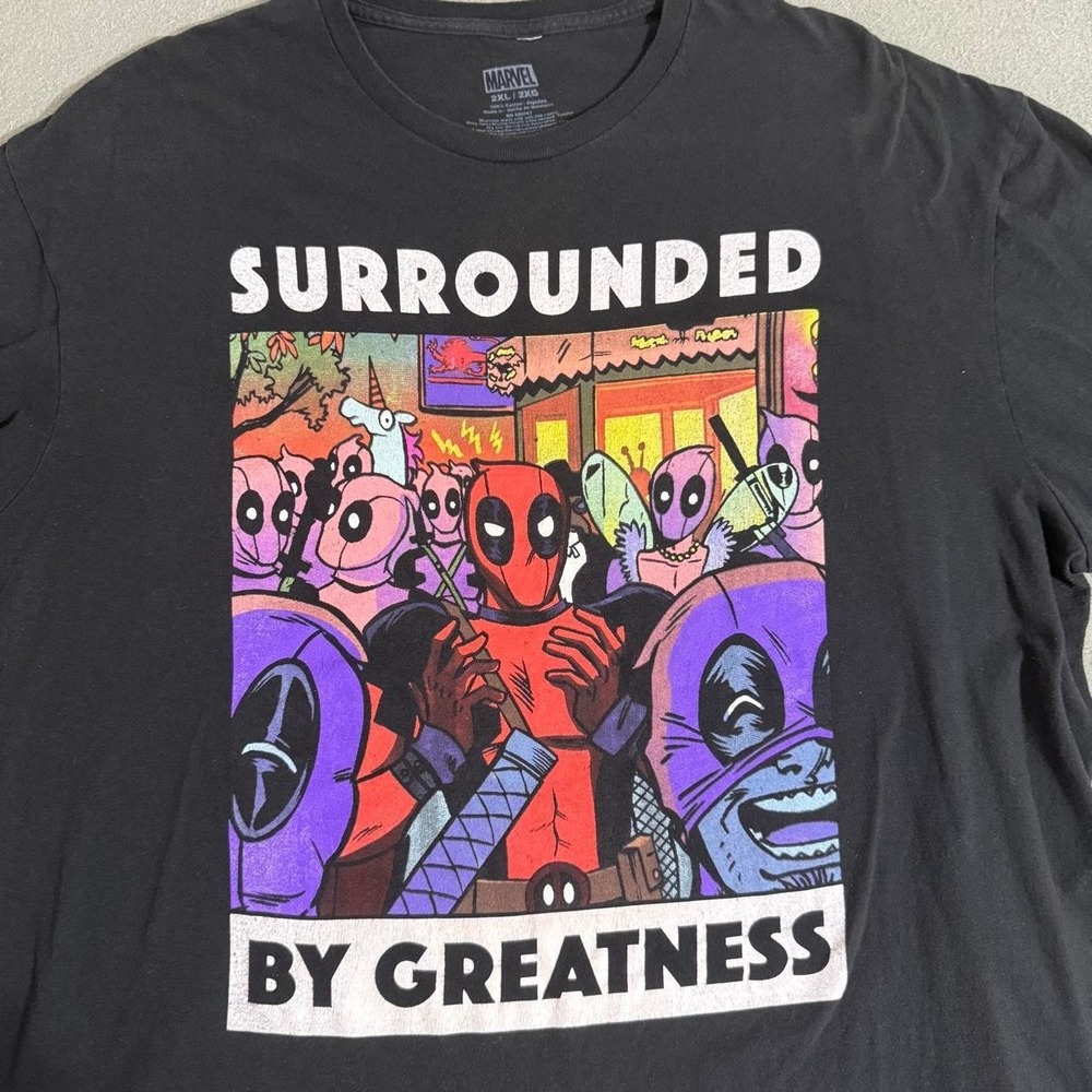 Marvel Deadpool "Surrounded by Greatness" black cotton t-shirt size 2XL men's